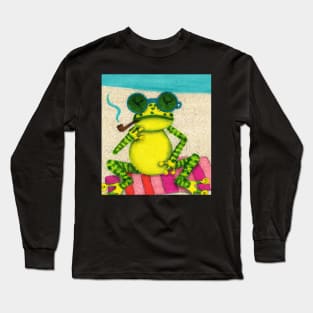 Fancy Frog With a Pipe At The Beach Long Sleeve T-Shirt